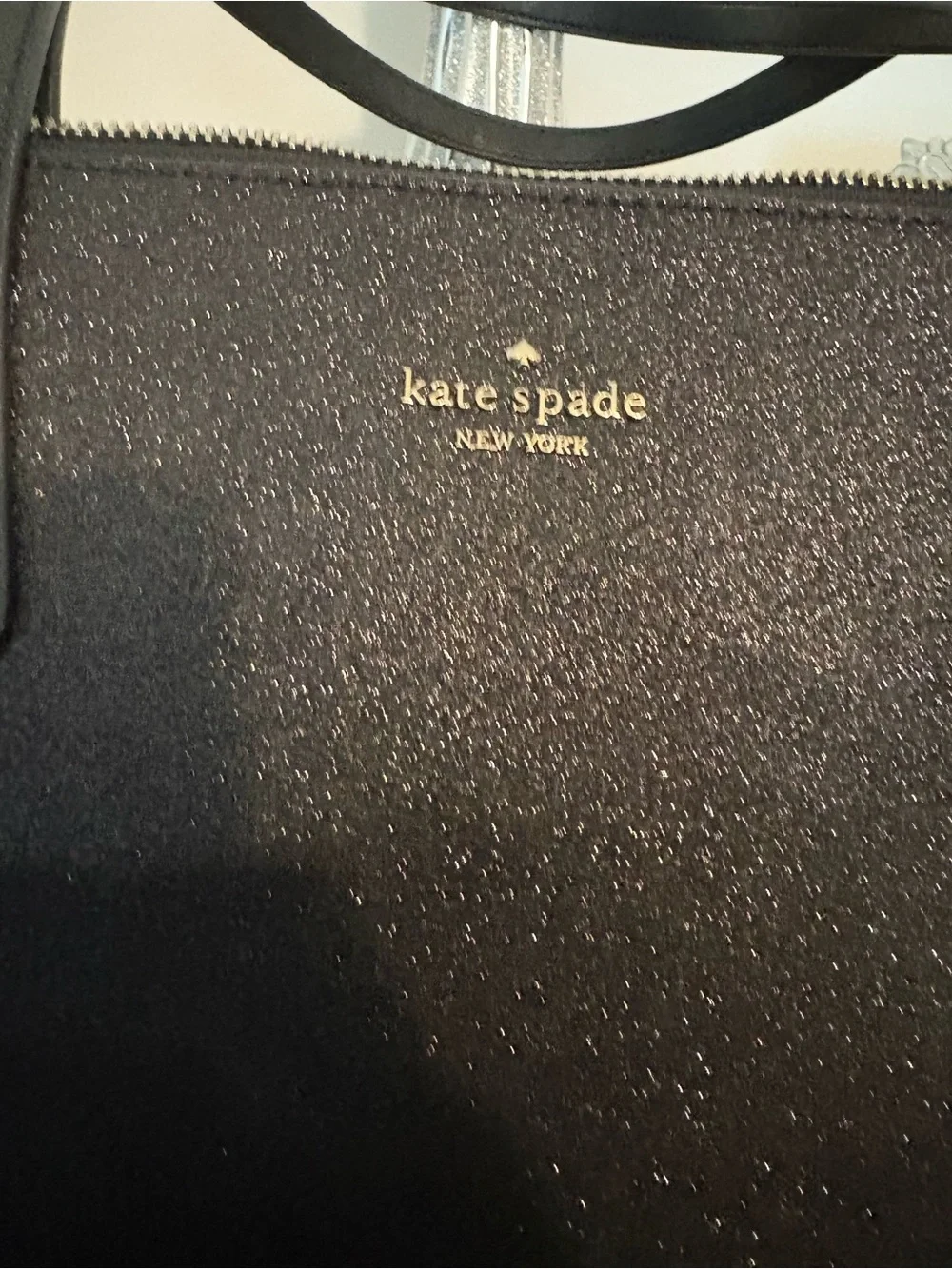 Bag-Kate Spade Black Glitter Tote - pack back Sparkle
